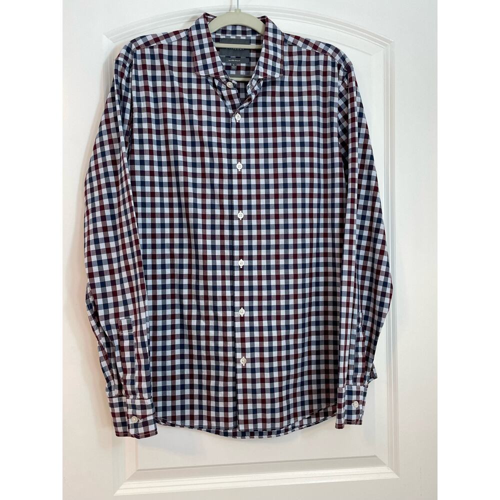Bonobos Maroon Blue Plaid Tailored Slim Fit Career Button-Down Shirt Large